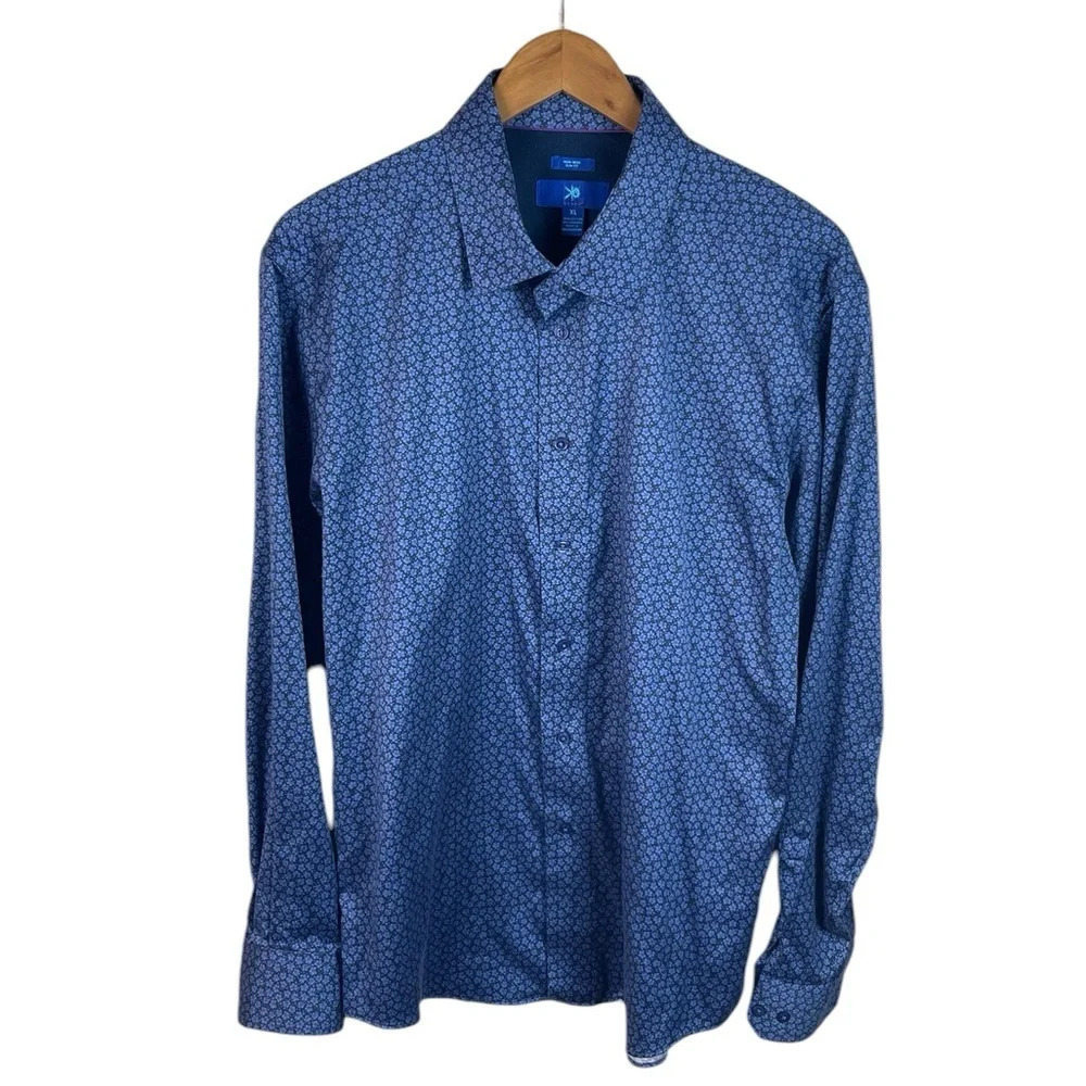 BF1364 Mens Egara Non Iron SLIM Fit Floral Stretch Button Down Shirt XL